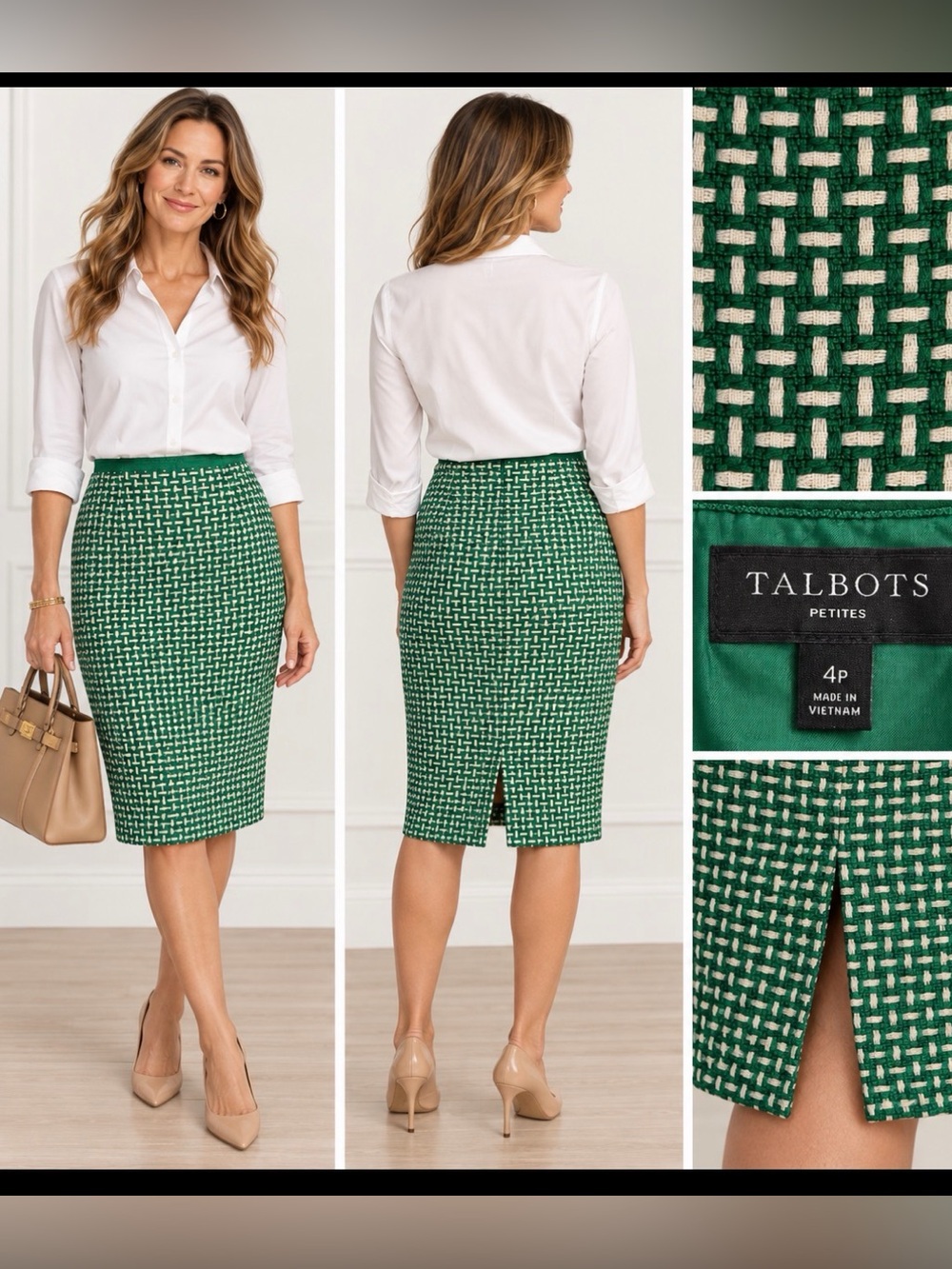 Talbots Petites 4P Woven Textured Pencil Skirt